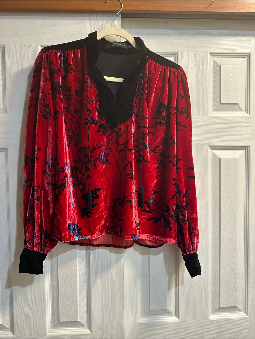 House of Harlow 1960 Red Velvet Floral Tunic with Black Trim